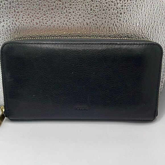 FOSSIL Black Sleek Zip Closure Wallet 8”L x 4” W - Picture 12 of 12